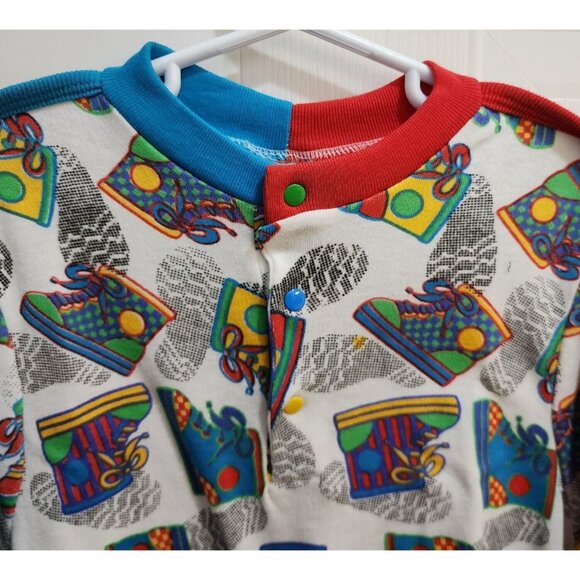 VTG Confetti Knits Colorful Shoe AOP One Piece Snap Outfit Size 24 Months - Picture 2 of 8
